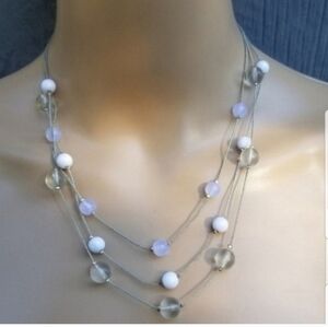 NEW YORK & COMPANY LAYERED SILVERTONE CHAIN & TRANSLUCENT BEAD NECKLACE